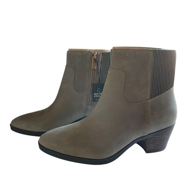 Vionic Shantelle Waterproof Side Zip Nubuck Leather Boots Gray/Green Size 10W - Picture 2 of 13